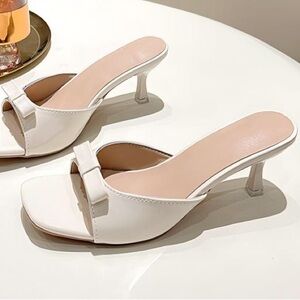 Elegant White Women's Heeled Mules